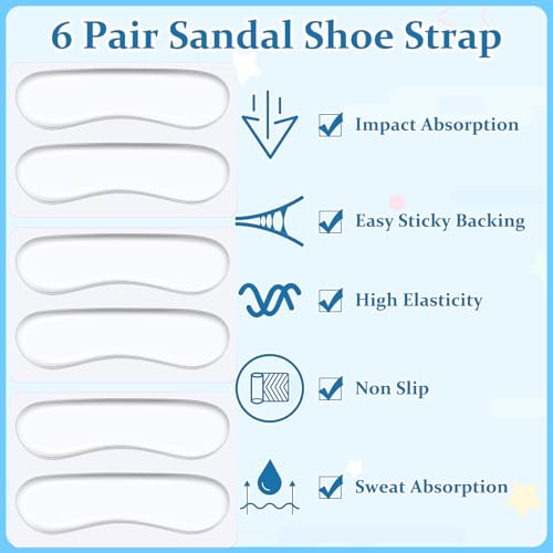 Image of Cutecrop 6 Pair Sandal Shoe Strap Extender Heel Sandal Strap Cushion Strips Heel Grips Liner Insert for Shoes Too Big Preventing Slipping, Rubbing, Non-Slip (Transparent)