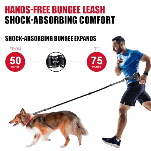 Joggingleine Hunde, Freihandleine Hund, Hundeleine Große Hund, Bauchgurt Hundeleine Zum Joggen Laufen Wandern Mit Dual Griffe, Für Mittelgroße Bis Große Hunde (Schwarz)