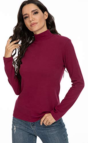 Image of Women's Cotton Mock Turtleneck Long Sleeve Basic Thermal Top