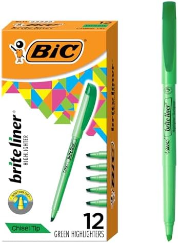BIC Brite Liner Highlighters, Chisel Tip, 12-Count Pack of Green ...