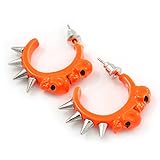Tema: teschio Orecchini a cerchio con teschi e punte per adolescenti, colore arancione fluo (argento), larghezza 30 mm
