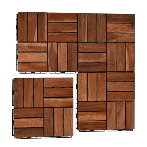 Fansipan Confezione da 09 piastrelle in legno resistenti alle intemperie, piastrelle a clic, per terrazze, balconi, pavimenti in legno di acacia certificato FSC, per esterni, terrazze, balconi, lato