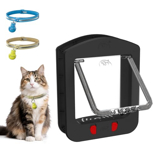 ALUMANI 4-Way Locking Cat Door with Magnetic Flap & Collars