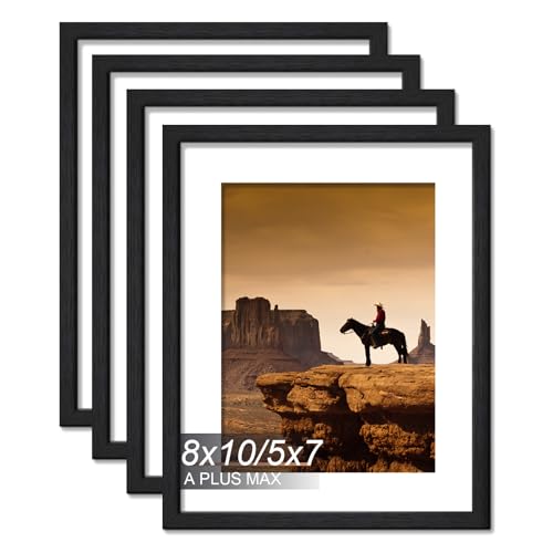 8x10 Picture Frame Set of 4 Black Light Weight Tabletop and Wall Mount