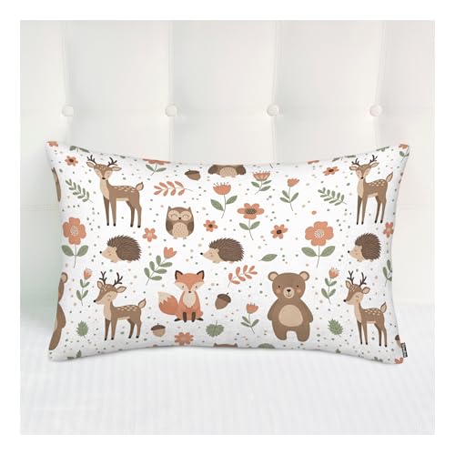 Siwehtu Cartoon Forest Animals Pillowcases Cushion Cover 20x30 Inches, Decor Throw Pillow Covers for Living Room Fox Bear Deer Owl Flower Leaves Pillow Covers Queen Size for Home Office Couch Car