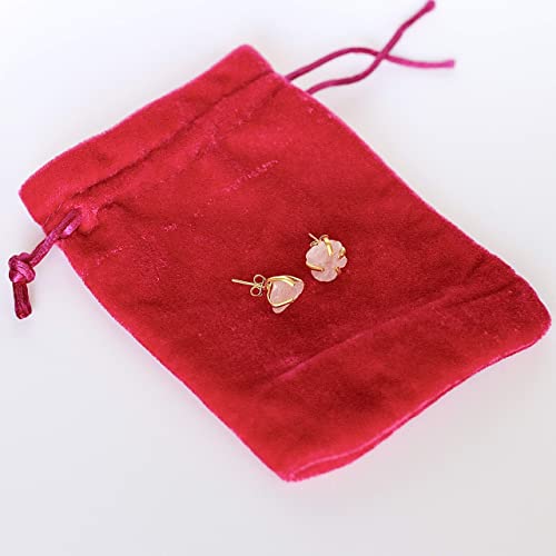Handmade Raw Gemstone Stud Earrings 18K Gold Plated Birthstone Hypoallergenic Crystal Jewelry By Theglamharbor (Rose-Quartz) #TOP4