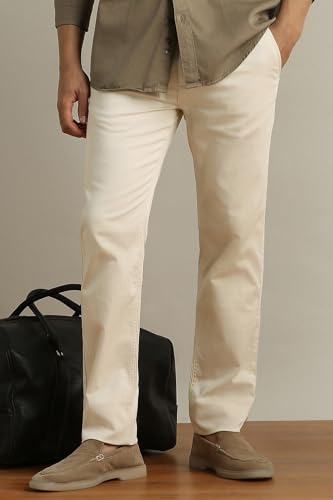 Image of Peter England Men's Super Slim Fit Stretchable Cotton Satin Casual Trousers | Office Sleek & Trendy Look