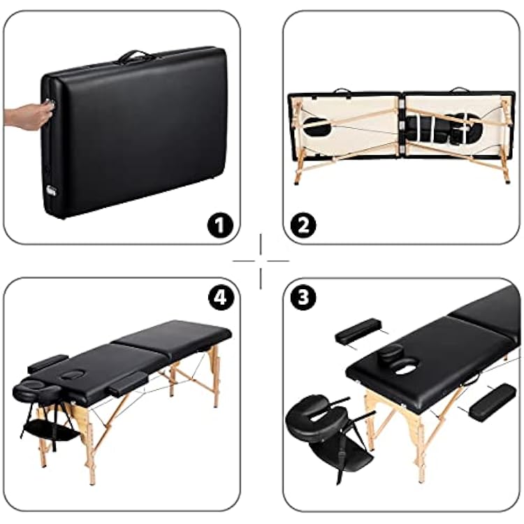 Yaheetech Massage Table Portable Lash Beds Spa Bed Massage Couch Foldable Spa Tables Adjustable 2 Fold with Non-Woven Bag 24 inch, Black