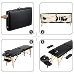 Yaheetech Table de Massage Portable Pliable à 2 Zones Charge 250 kg en Bois Hêtre Hauteur Réglable avec Appuie-tête Amovible Sac de Transport 213 x 60 cm/Noir