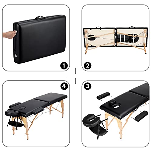 Yaheetech Foldable Massage Table Spa Bed Portable Lash Bed with Adjustable Height and Headrest, Black by Yaheetech - Image 5
