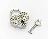 BeeSpring 1 Pieces VTG Old Look Heart Shaped Padlock Skeleton Key Wedding Bow Lock Silver