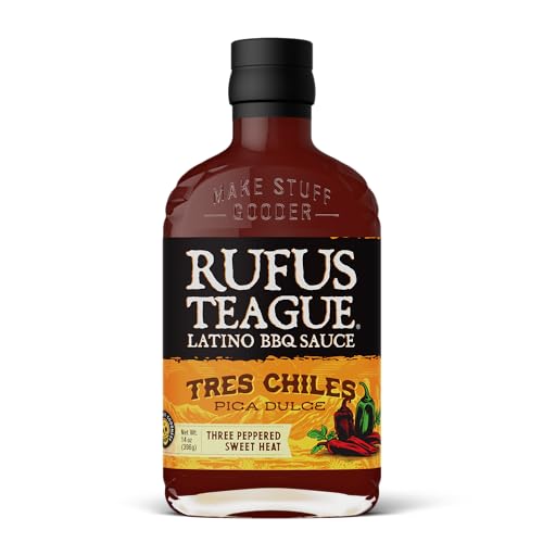 Rufus Teague Salsa Tres Chiles 396g – Salsa barbacoa ahumada con 3 tipos de chile – Para tacos, costillas y burgers – Regalo estilo Tex-Mex para amantes del BBQ