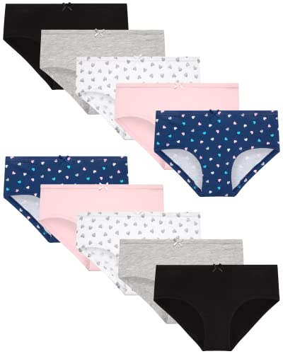 Rene Rofe Girls' Underwear – 10 Pack Stretch Soft Cotton Hipster Briefs Underwear - Panties for Girls (Size: 7-16)