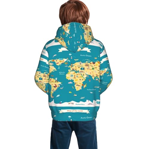 World Map With Landmarks Kid Hoodies Boys Sweatshirts Girls Pullover with Pocket4