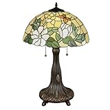 Touch of Class Magnolia Butterfly Stained Glass Table Lamp Ivory - Tiffany Style - Art Nouveau Inspired - Aesthetic Bedside Lamps for Bedroom, Living Room, Office Desk
