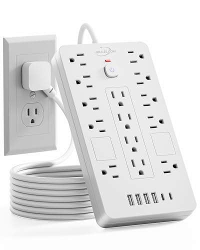 JouleLoom Surge Protector Power Strip-14 Outlets and 6 USB Ports, 6 Feet Flat Plug Extension Cord, 1850 Joules, White, ETL Listed for Home, Office, Dorm Room