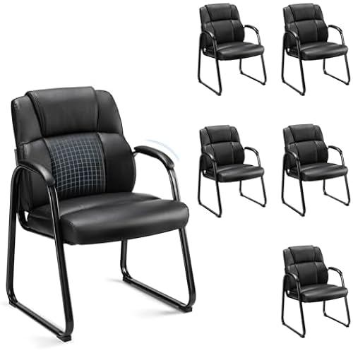 Sweetcrispy Waiting Room Chairs Set of 6, Office Guest Chairs | Stationary Leather, Comfy Padded Arms, Sled Base, Conference Lobby, Elderly, Black