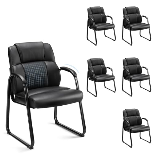Sweetcrispy Waiting Room Chair Set (6) - Leather Padded Armchairs, Black