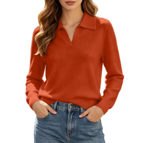 Image of Generisch Women's Pullover V-Neck Knitted Jumper Long Sleeve Plain Jumper for Autumn Winter Basic Knitted Jumper Fine Knit Sweater Business Top, R Red, S