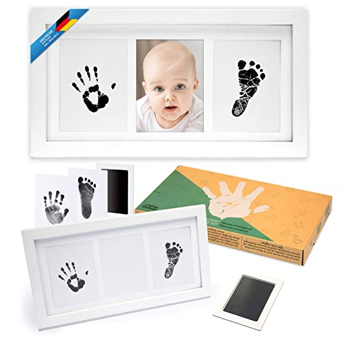 all Kids United® Baby Picture Frame Ink Imprint Set - Marco de fotos para huellas de manos y pies y fotos; Set de regalo para nacimiento, bautizo, parte de bebé, etc. 3 piezas blanco Cover