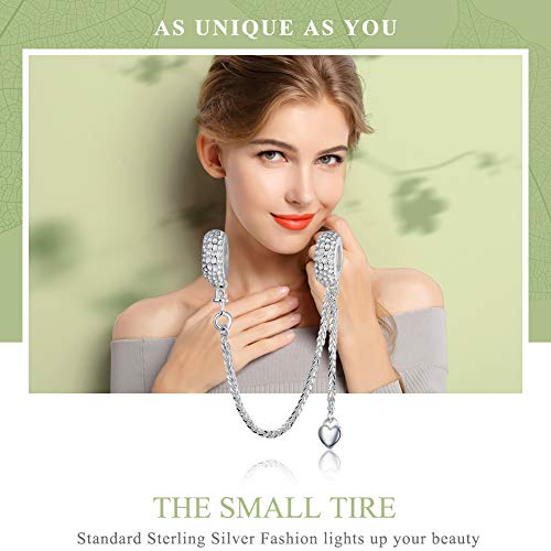 Image of ARTCHARM Heart Safety Chain Charm 925 Sterling Silver Beads fit European Charms Bracelet & Necklace
