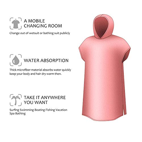 Catalonia Surf Poncho Changing Towel Robe For Adults Men Women, Hooded Wetsuit Change Poncho For Surfing Swimming Bathing, Water Absorbent, Oversized, Pink #TOP4