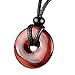 Circle Donut Pendant Semi Precious Stone Crystal Necklace - Red Tiger Eye Healing Gemstone Amulet