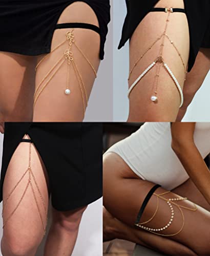 Tornito 12Pcs Thigh Chains Snake Heart Pearl CZ Leg Chain Boho Layered Body Chain Summer Beach Party Body Jewelry for Women Silver Gold Tone - Image 5