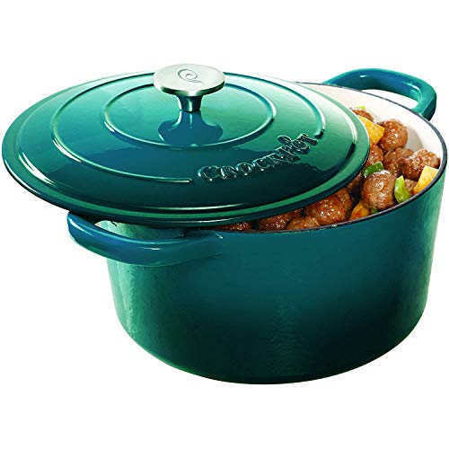 Image of Crock-Pot Artisan 3-Quart Round Enameled Cast Iron Dutch Oven - Gradient Teal, Durable Heavy-Duty Cookware for Slow Cooking, Roasting, Baking with Lid