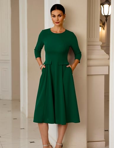 DRESSTELLS Cocktail Dresses for Women 2026 Formal Wedding Guest Church Vintage Tea Party Aline Fancy Modest Evening Gown DarkGreen M — view 3