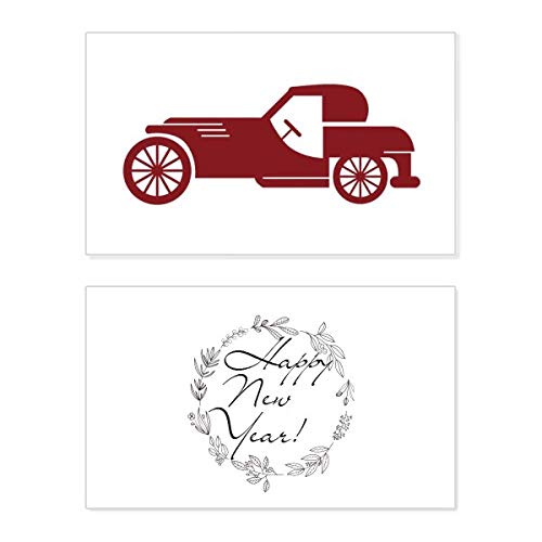 Tarjeta de felicitación clásica de Año Nuevo con diseño geométrico y coches rojos