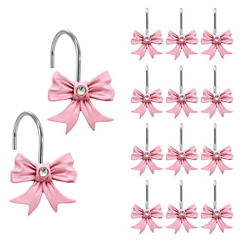 Gracelife 12PCS Decorative Shower Curtain Hooks, Pink Bow Knot Resin...