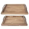 Besti Rustic Vintage Food Serving Trays Set of 2 Nesting Wooden Board with Metal Handles Stylish Farmhouse Decor Serving Platters Large 15 x2 x11 Small 13 x2 x9 inches Rustic Burnt