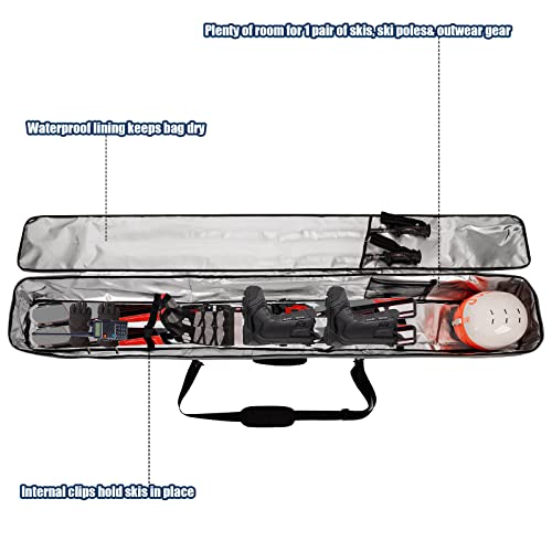 Sogukoer Ski Bag Padded Transport Bag For Skis Detachable Shoulder Strap, Carrying Bag For Skis Up To 195Cm With Separated Pole Pockets, Ski Straps #TOP5