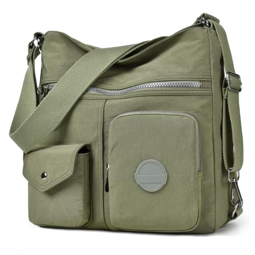 Image of Hobo Purse for Women, Nylon Crossbody Shoulder Handbag Convertible Backpack | Waterproof fabric, built-in anti-theft RFID pocket, multipurpose daily casual handbag