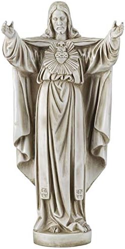 Sacred Heart Holy Religious Garden Statue, 10 inches Wide, 22 inches Tall, Cast Stone Resin, Antique Stone Finish