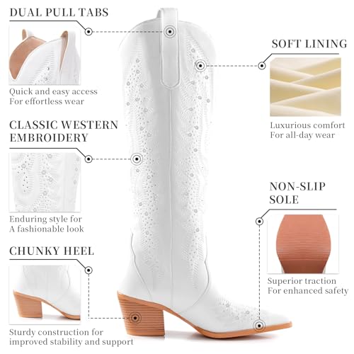 Image of ADAMUMU Womens Wide Calf Cowboy Boots Classic Western-Style Cowboys Boots for Women Pointed Toe Womens Cowgirl Boots with Chunky Heel Non-Slip Sole for Adding Timeless Elegance to Your Wardrobe