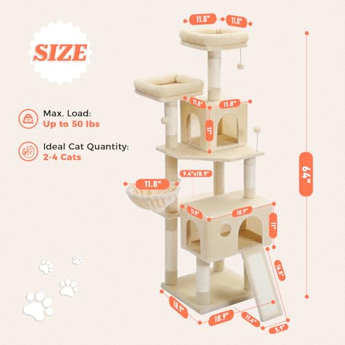 Árbol para Gatos Grande 64 Pulgadas Beige Multi-niveles Interior miniatura 2