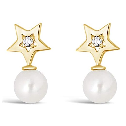 CELYCASY Mille Amori damörhängen 9 karat (375) gult guld diamant 0,03 karat – pärlor 6,0–6,50 mm – Joy Collection