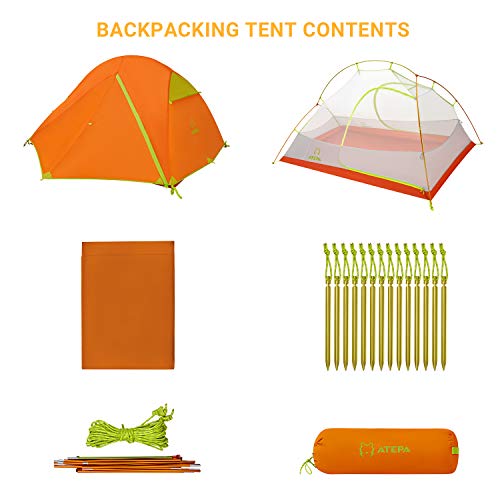 ATEPA 2-3 Person Camping Tent Lightweight Waterproof Windproof Tent with Rainfly, Vestibule, Easy Set Up for Family Outdoor Camp Backpacking Hiking Mountaineering Travel, Orange