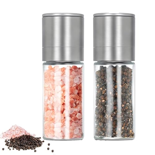 Mini Moulin à Poivre et Sel, 2 Pièces Salière Et Poivrière Vides, Moulin À Épices en Acier Inoxydable, Grossièreté Réglable, pour Epices Diverses,...