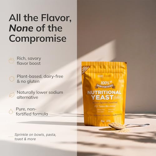 Non Fortified Nutritional Yeast Flakes, Whole Foods Based Protein Powder, Vegan, Gluten Free, Vitamins B, Beta-glucans, and All 18 Amino Acids (24 oz.)