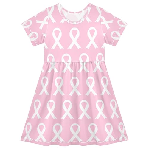 Breast Cancer Awareness Pink Ribbon Toddler Girls Dresses Easter Spring Dress Short Outfit Children Dress 2t