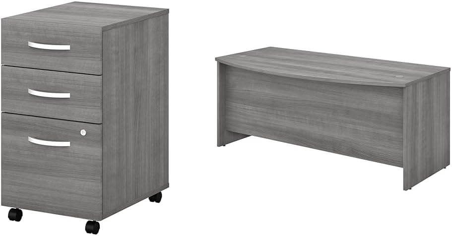 Bush SCF216PGSU 3-Drawer Vertical File Cabinet Locking Letter/Legal Platinum Gray & Bush Business Furniture Studio C Bow Front Desk, Computer Table for Home or Professional Office, 72W x 36W