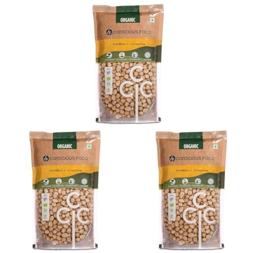 Image of Conscious Food Organic Kabuli Chana | 500g | Certified Organic | Unpolished | Garbanzo Beans, Choley, Chickpeas (Pack of 3)
