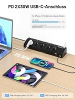 Mehrfachsteckdose Schreibtisch mit USB 30W, Verlängerungskabel 10M, Schwarz – Ansicht 3