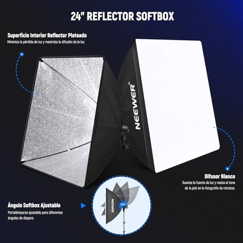 NEEWER Juego de iluminación para fotografía con Fondo, Soporte de Fondo de 8,5 x 10 pies, 5700 K, 800 W, Equivalente a 24 W, Pantalla LED, luz Continua, Reflector de luz de 60 cm, Equipo de Estudio - imagen 7