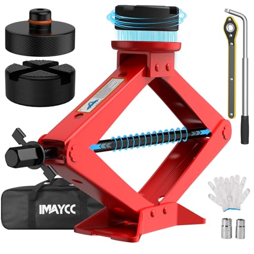 IMAYCC Nueva Actualización Gato para Coche 3T/3000kg,Kit de Gato Coche Universal con 2 Piezas Bloque de Goma, Portátil Kit de Emergencia con Llave de Tuercas de Rueda para SUV MPV Tesla