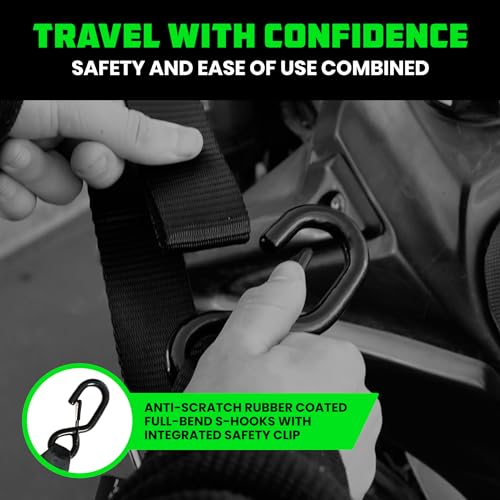 RHINO USA Motorcycle Tie Down Straps (2 Pack) Lab Tested 3,328lb Break Strength, Steel Cambuckle Tiedown Set with Integrated Soft Loops - Better Than a Ratchet Strap