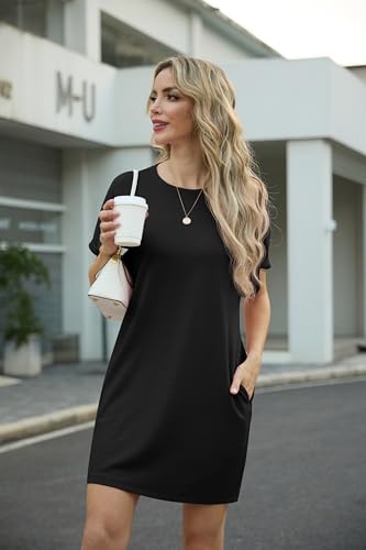 GRECERELLE Womens Summer Mini Dress Cap Sleeve Crew Neck T Shirt Short Casual Beach A Line Dresses with Pockets (Black, XL) - Image 5